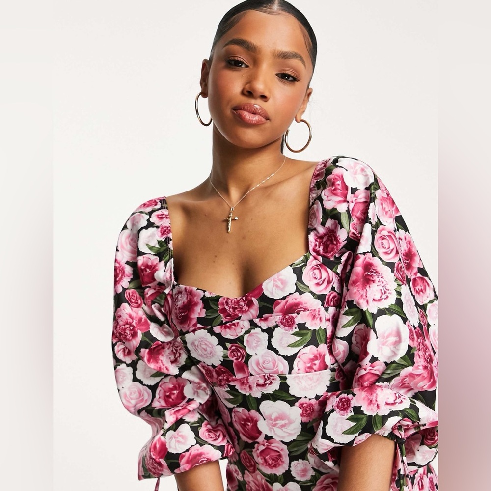 ASOS Miss Selfridge Floral Puff Sleeve Dress NWT SZ 14